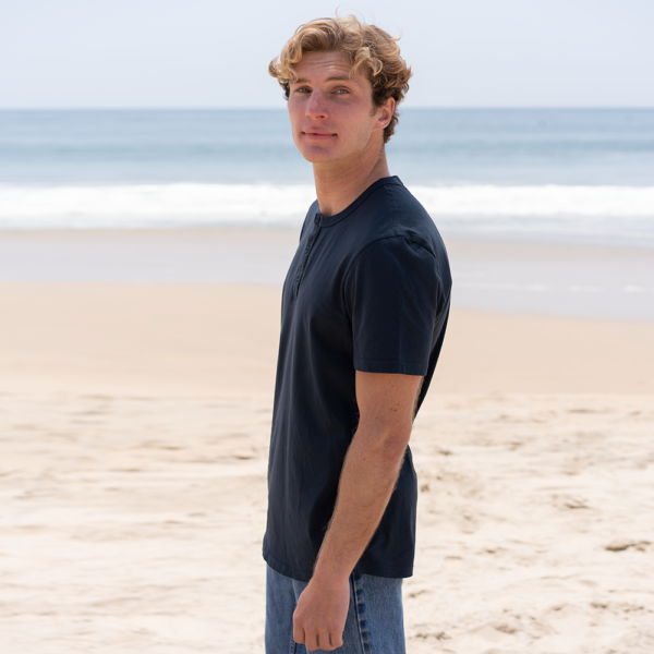 Mens Short Sleeve Henley Curved Hem - Image 7